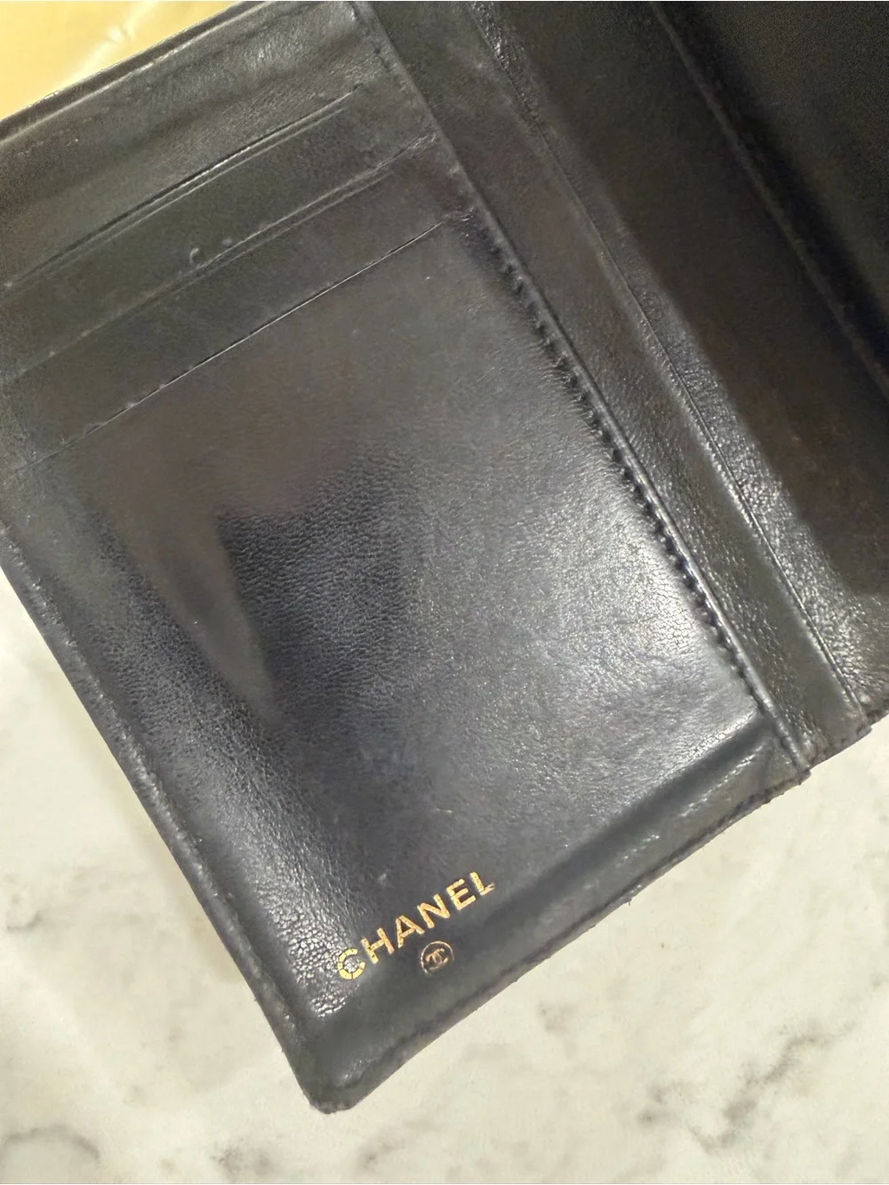 CHANEL Black Patent Leather CC Logo Wallet